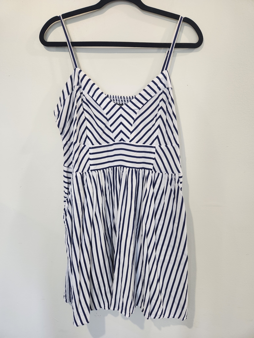 Express Navy & White Striped Smocked Bodice Dress